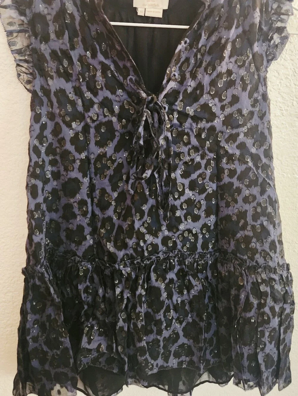 Kate Spade Blue Leopard Blouse XS
